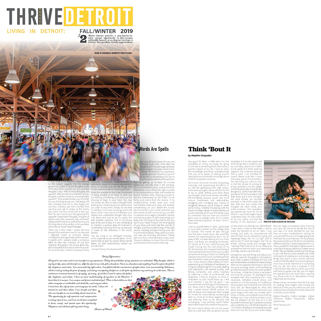 Thrive Detroit Magazine design greated by Tori Hart.